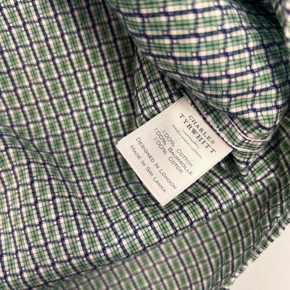 Charles Tyrwhitt Weekend Men Green Blue Plaid Cotton Long Sleeve Shirt XL - Picture 3 of 6